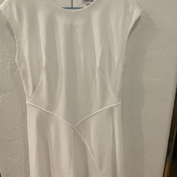 NWT Calvin Klein Crew Neck Scuba Fit&Flare White Sleeveless Dr… - Picture 6 of 13